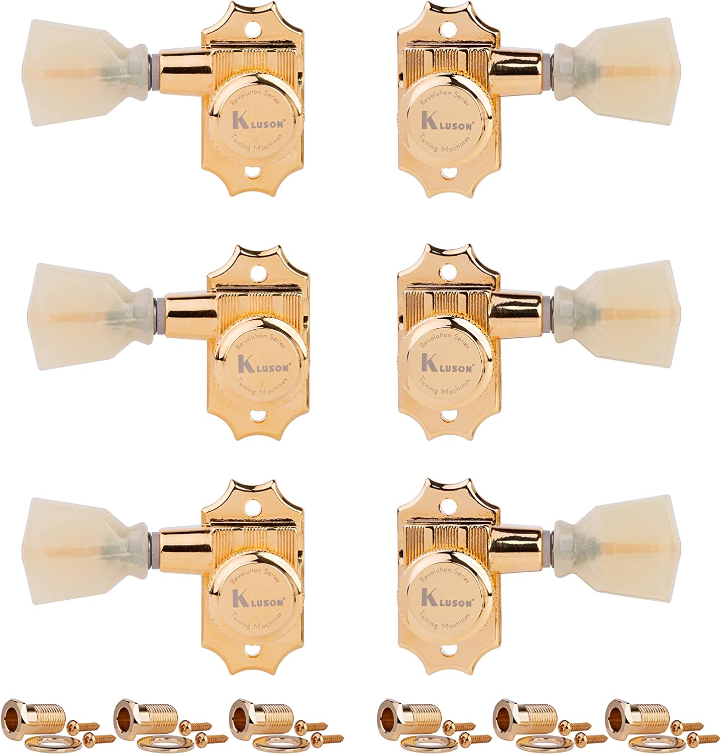 Kluson 3+3 Locking Revolution Series G-Mount Tuners, Gold (KRGL-3-GP)